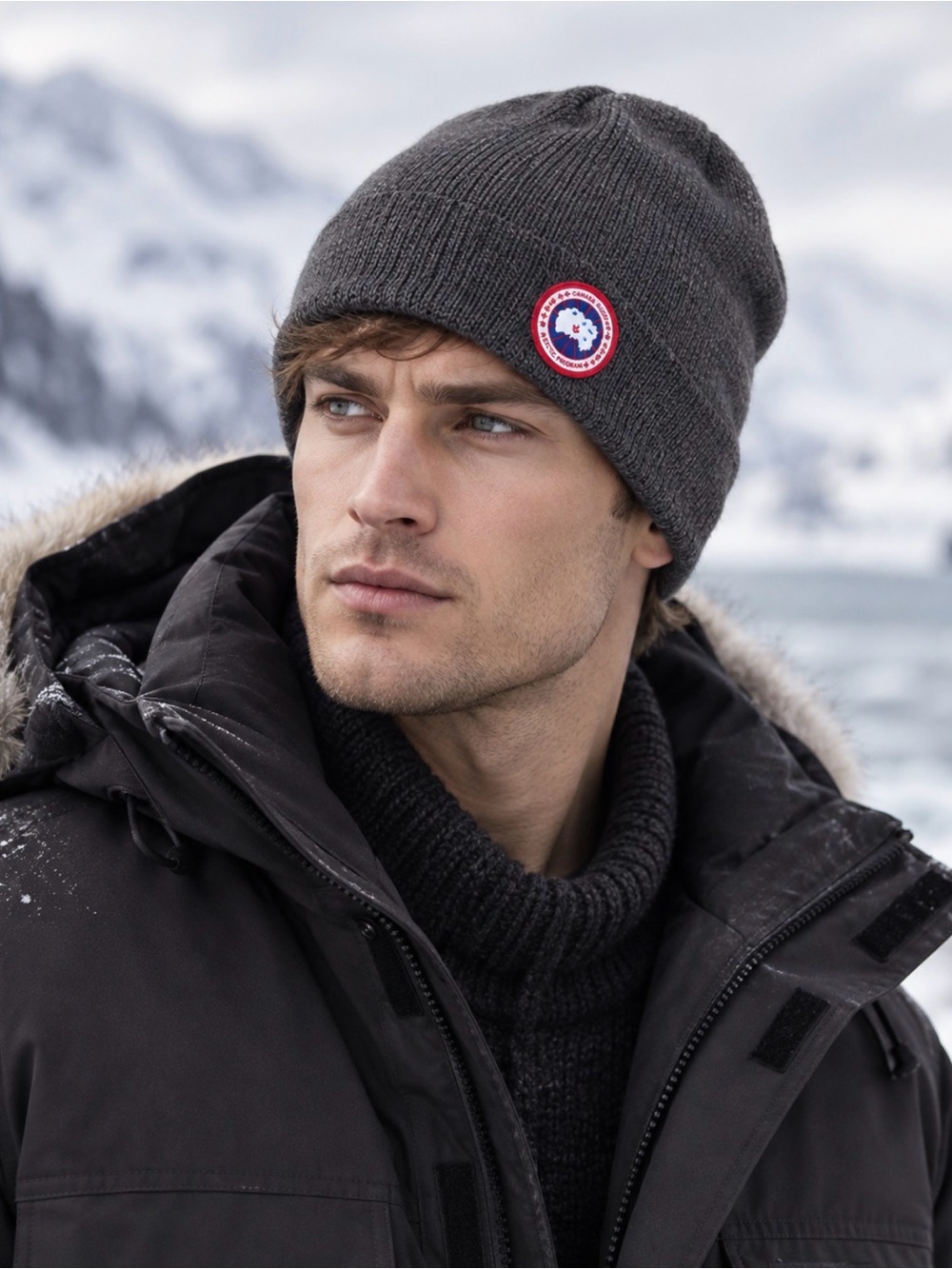Canada Goose Charcoal Gray Knit Beanie with Logo Patch - Men